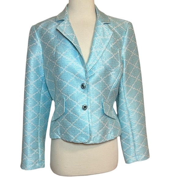 Ice Jackets & Blazers - Ice Light Blue Jacquard Floral Blazer with Rhinestone Snap Buttons size 8